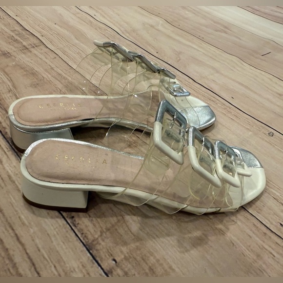 CECELIA New York women’s Lincoln Silver Slide Sandals with Clear Straps/size 6 - Picture 8 of 12